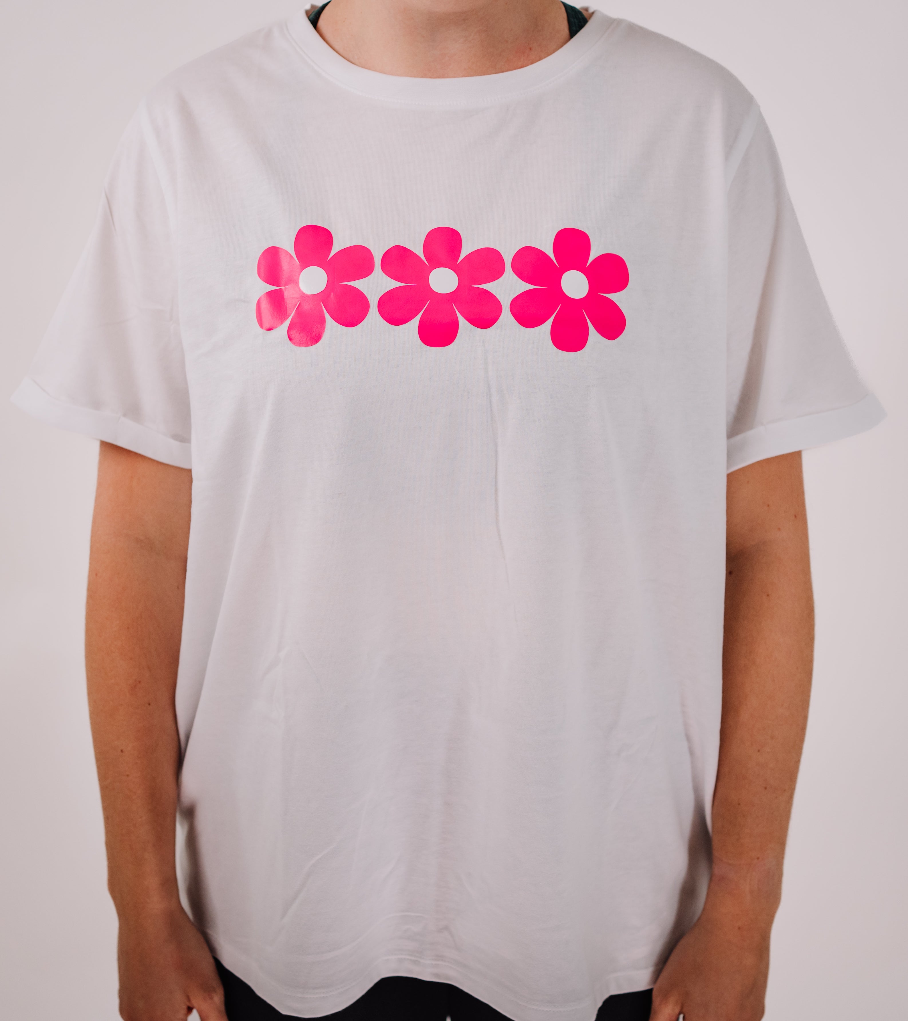 Womans Short Sleeve Tee Shirt - Pink Flowers